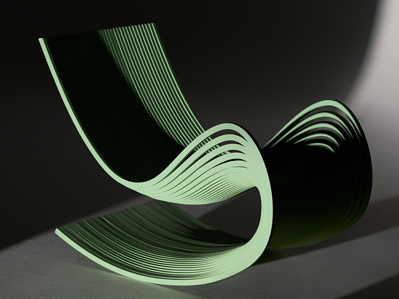 Abstract green parametric layers showing rhythmic architectural flow